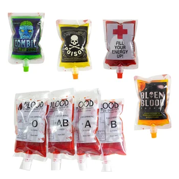 

20pcs Creative Halloween Blood Drink Bag 250ml PET Food Bags Bag Zombie Vampire Plasma Cosplay Props Halloween Decor Props