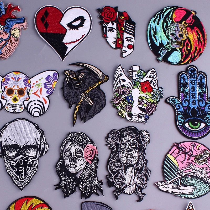 

Witch Patches For Clothes Punk/Skull/Biker Iron on Patch Embroidered Patches For Clothing Sticker Applique Stripe On Clothes Set