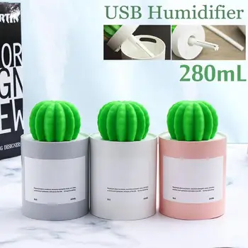 

280ml USB Air Humidifier Cactus Aromatherapy Diffuser Mist Maker Fogger Mini Aroma Diffuser for Home