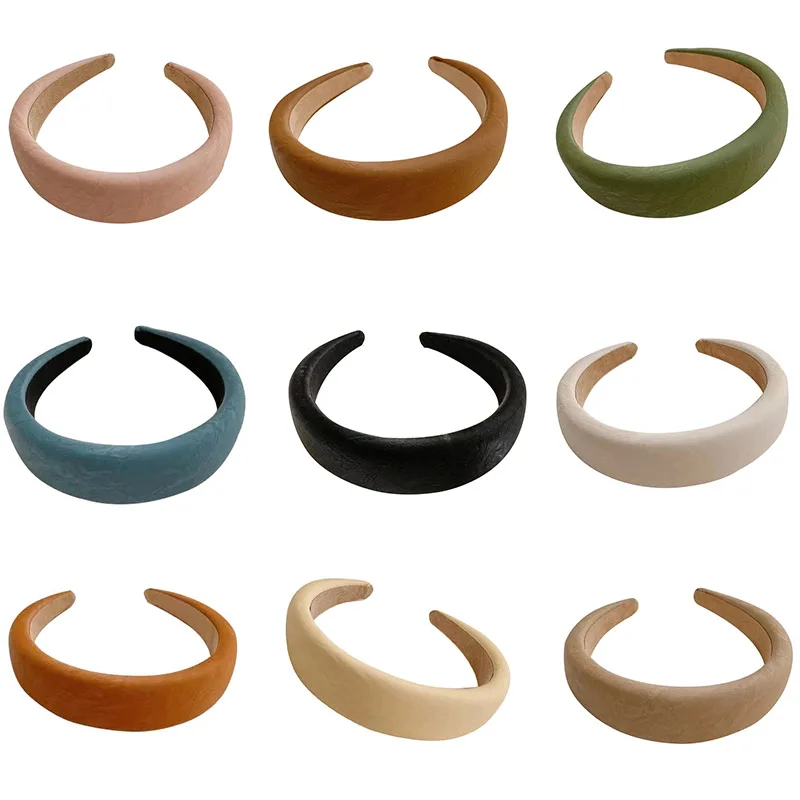 Women PU Leather Retro Sponge Hairbands For Women  Girls Hair Band Female Hair Accessories Handmade Head Hoop fashion retro cashew print small silk square scarf 60cm headband hairbands hair hoop accessories for women head neck satin scarf