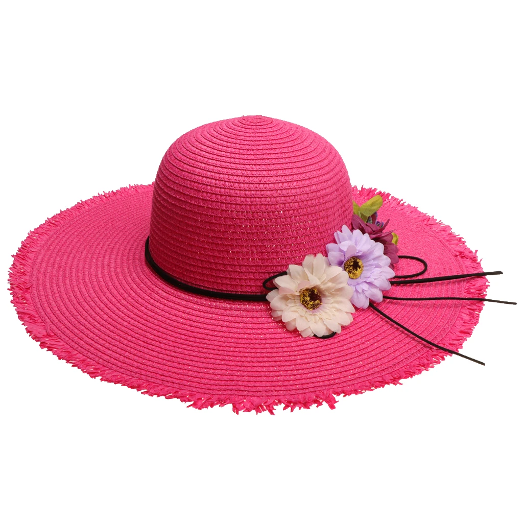 1 Piece Newest Casual Woman's Sun Caps Summer Holiday Outdoor Sunscreen Tourism Hat With Tricolor Flower Sunshade Straw Hat