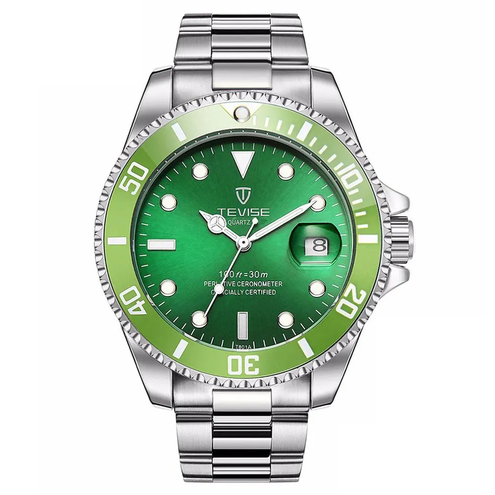 Tevise часы с зеленым водным призраком кварцевые часы Топ бренд Роскошные модные немеханические мужские часы спираль Корона часы коробка