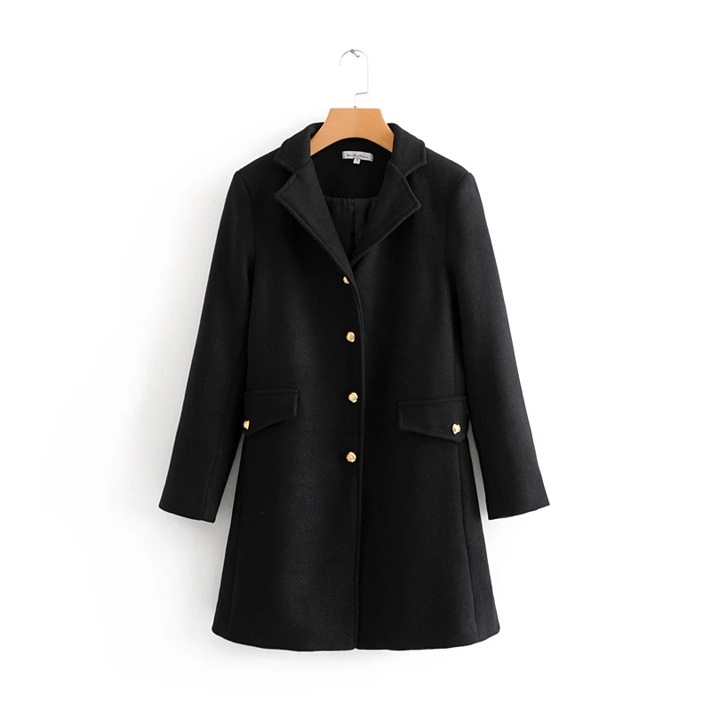 Tangada женское черное зимнее длинное пальто с пуговицами, женское теплое шикарное пальто с карманами, винтажная верхняя одежда 2W107 - Цвет: Черный