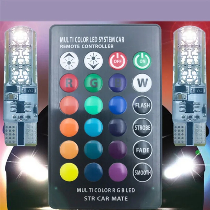 2 шт. T10 5050 SMD RGB 6 светодиодный Авто Клин боковой светильник с пультом