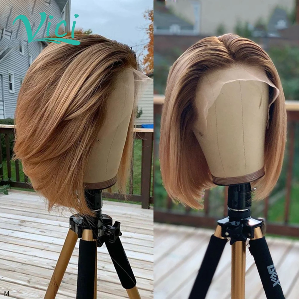 

Ombre Human Hair wigs Short Bob Wig human hair Brown Honey Blonde Colored 13x4 Lace Front Wigs Remy Preplucked 150 Density