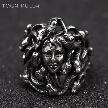 

Ancient Greek Mythology Medusa Ring Men Women Silver Color Stainless steel Gothic Snake Hair Gorgon Ring Punk Biker Jewelry