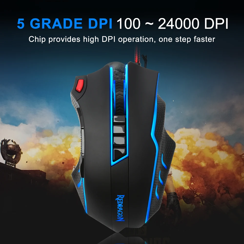 Pаспродажа Redragon TITANOBOA2 M802 USB Проводная игровая компьютерная мышь 24000 dpi 10 кнопок 5 цветов с подсветкой RGB Программируемый Эргономичный PC Gamer