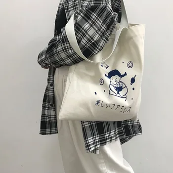 

Women Canvas Shopping Bag New Letters Print Female Cotton Cloth Shoulder Bag Lady Eco Handbag Tote Reusable Grocery Shopper Bags