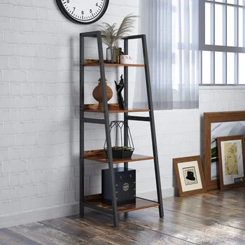 

4-Tier Durable Bookcase Bookshelf Leaning Wall Shelf Shelving Ladder Storage Four Layers Bookcase