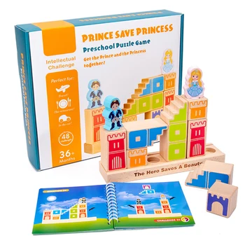 

Prince Rescue Princess Castle Stacking Building Blocks Children's Educational Intelligence Board Game Wooden Toys For Kids Gift
