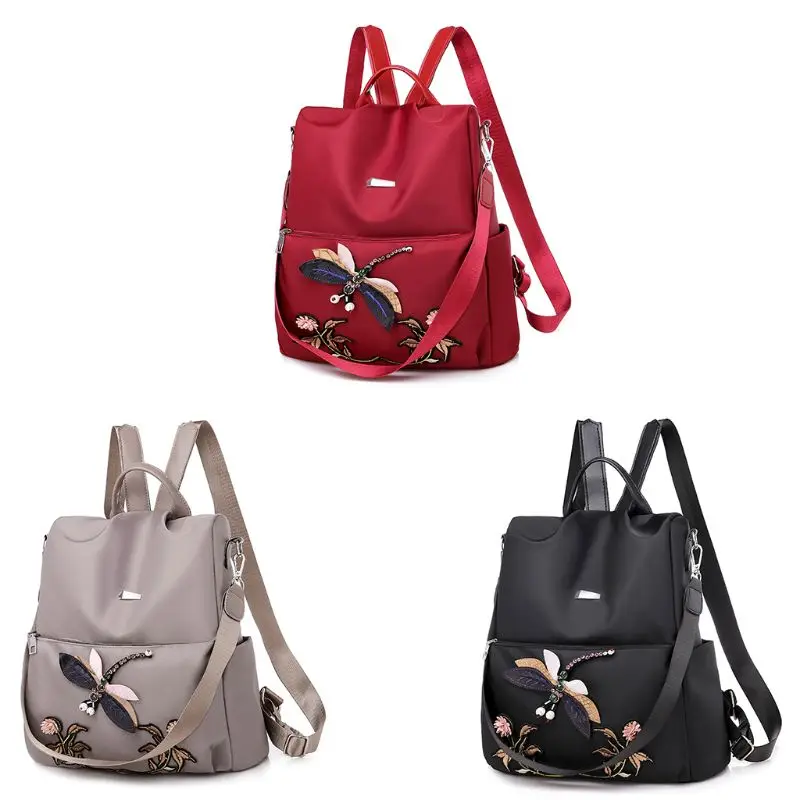 

Women's Backpack 2019 Famous Design Dragonfly Embroidery Ethnic Style Function Nylon Fashion Brand Backpack For Teenage Girls