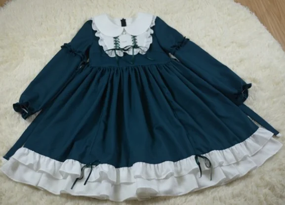 Green dress Платье в викторианском стиле; платье в готическом стиле Лолиты; милое платье в стиле Лолиты; винтажное кружевное платье с принтом ангела и бантом; высокая талия - Цвет: Green dress