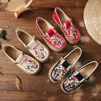

Womens Shoes Flats Casual Summer Ethnic Ancient Embroidered Shoes Canvas Shoes Zapatos De Mujer Slip-on Espadrilles Loafers