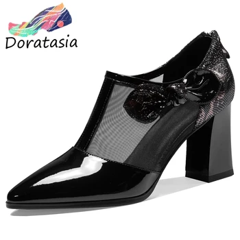 

DORATASIA Women Office Breathable Mesh Shoes High Heels Pumps Women Ol Summer Fashion Patent Leather Pumps