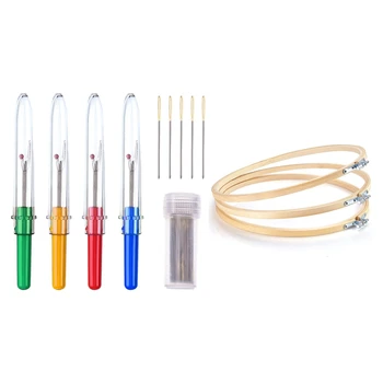 

50 Pack Cross Stitch/ Embroidery Hand Needles, 4 Pieces Seam Ripper & 3 Pieces 10 Inch Round Wooden Embroidery Hoops