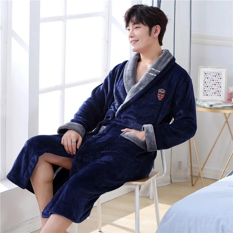 Winter Thicken Warm Nightwear Flannel Men Robe Kimono Bath Gown Coral Fleece Nightgown Casual Loose Home Clothes Plus Size 3XL cheap pajama pants