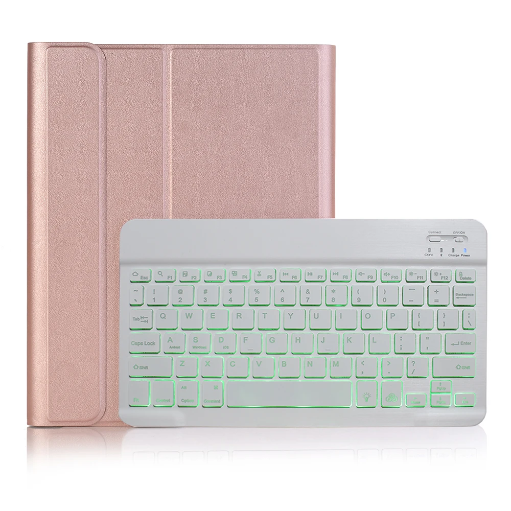 7 цветов Чехол с подсветкой клавиатуры для iPad 10,2 чехол с карандашом держатель для Apple iPad 7го поколения A2200 A2198 A2197 чехол Funda - Цвет: Rose Gold with White