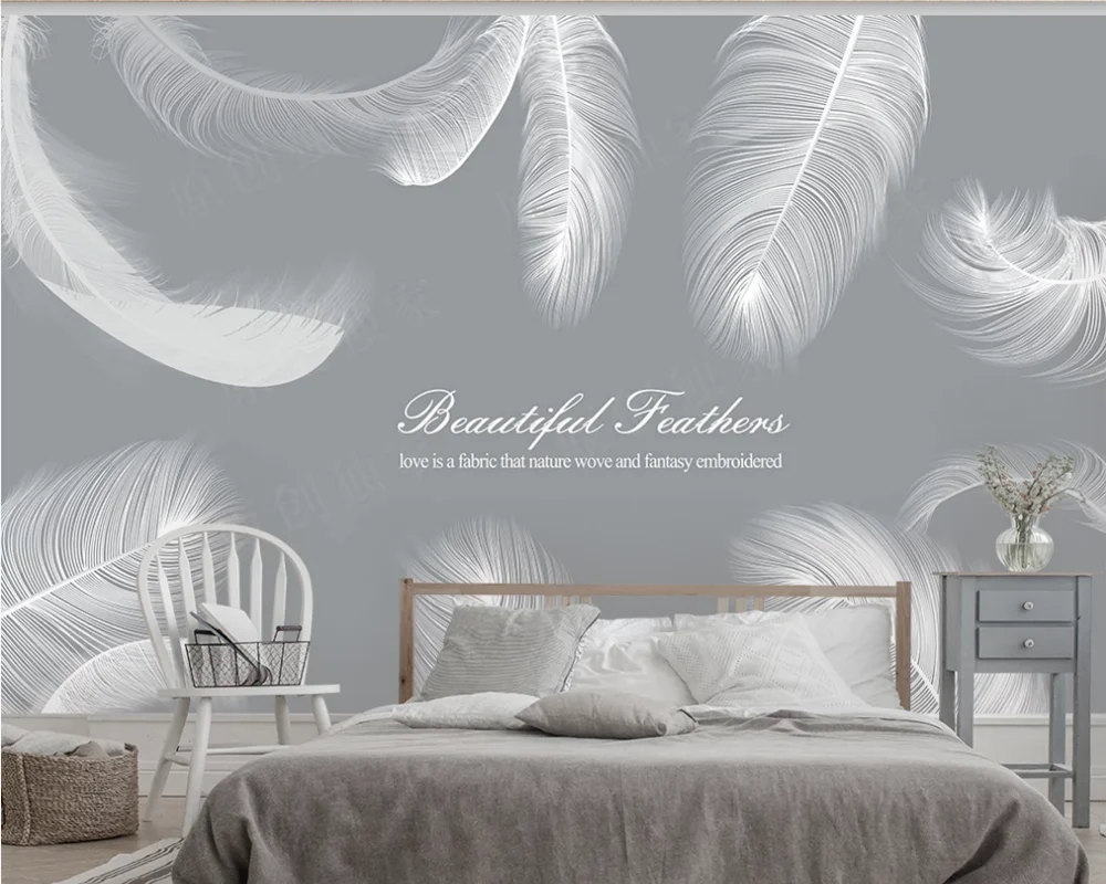 

Custom wallpaper modern Nordic feather background wall-waterproof material