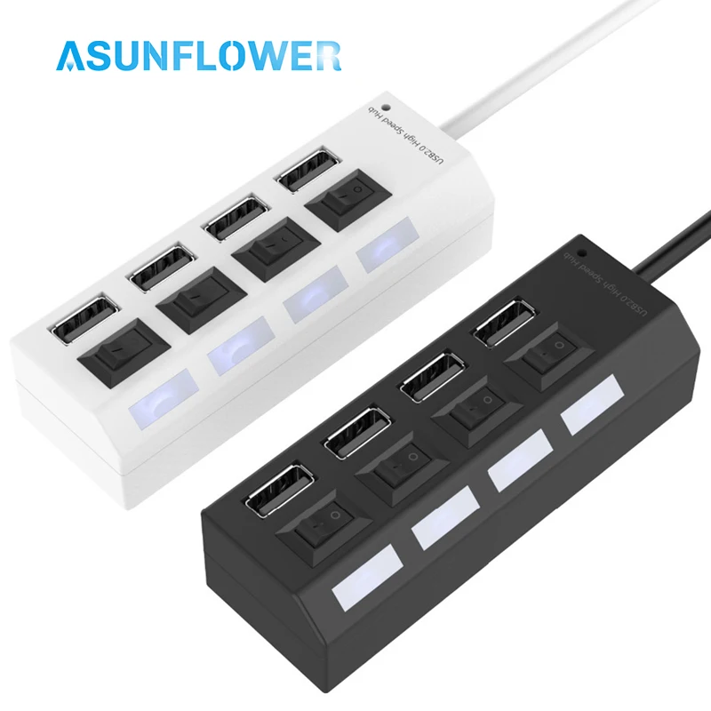 Asunflower 4 Порты и разъёмы USB 2,0 концентратор высокой Скорость Разветвитель USB для компьютера, ноутбука, Настольная ступица для huawei Коврики 20 Pro P30 Pro USB 2,0 концентратор