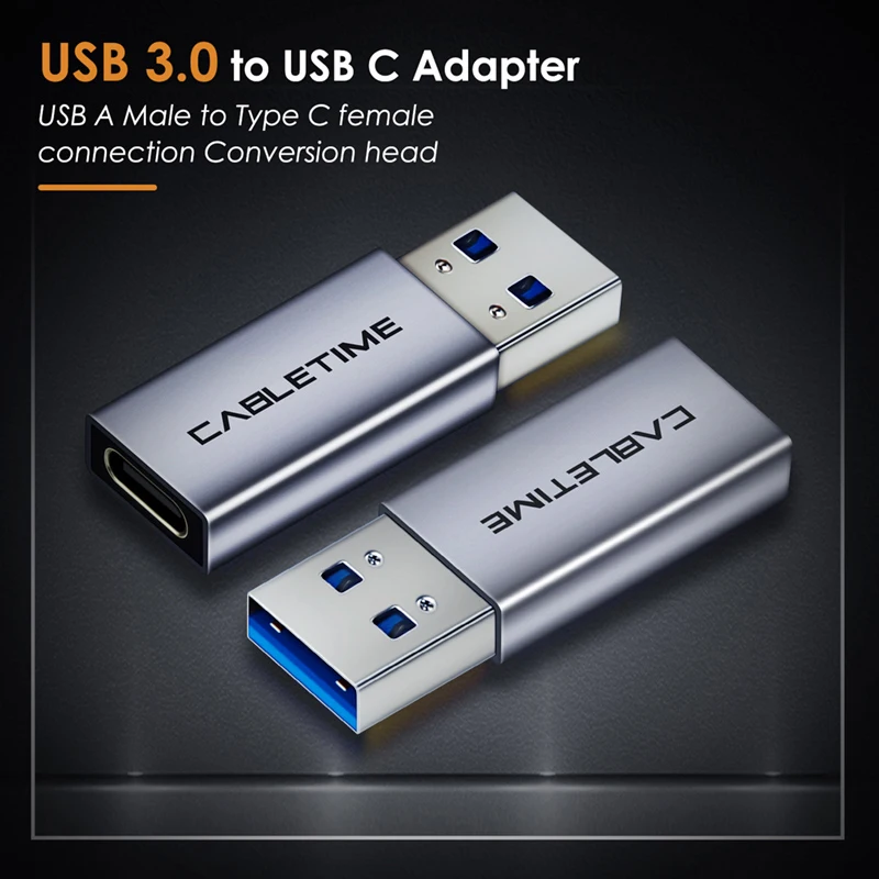 CABLETIME 5Pcs USB OTG Metal Shell USB Adapter USB Type C Micro B USB 3.0 Male Female Adapter Mobile Charge Sync Converter