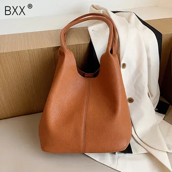 

[BXX] High Capacity PU Leather Shoulder Bags For Women 2020 Autumn Simple Handbags Women's Travel Branded Trend Hand Bag HO704