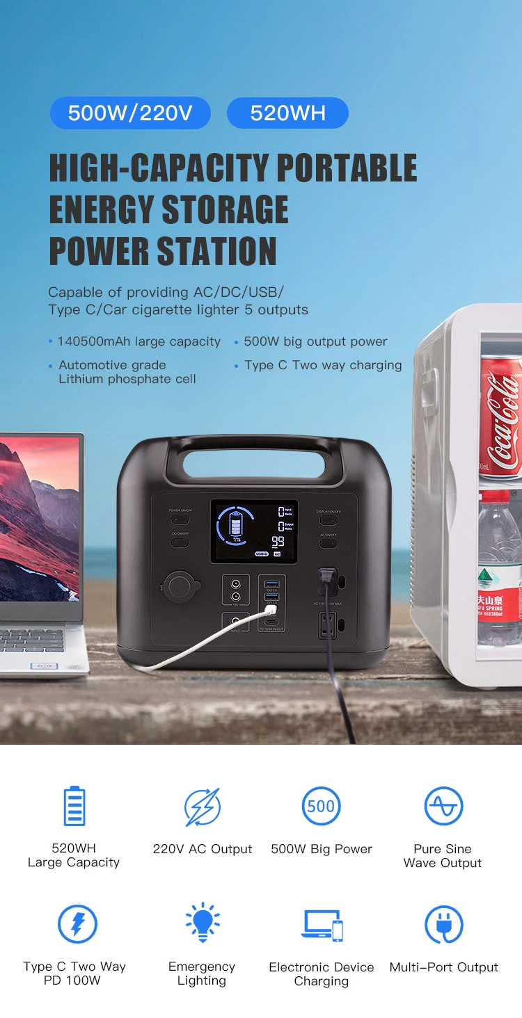 samsung battery pack WST 500W Portable Power Station Solar Powered Generator 520Wh AC DC Type C Fast Charing Backup Power Supply for Outdoor Camping portable wireless charger