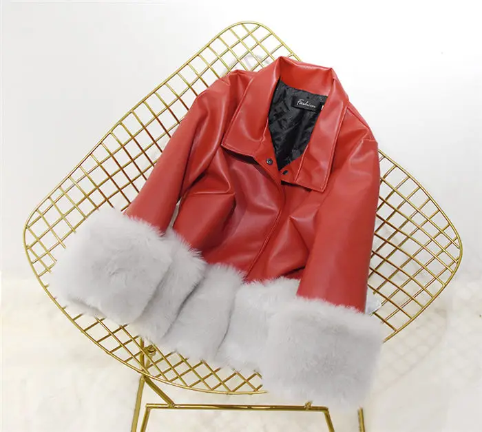 Новое поступление, Женская куртка из искусственной кожи, женская одежда, осенне-зимнее Свободное пальто с длинными рукавами и воротником-стойкой, искусственный мех, f1799