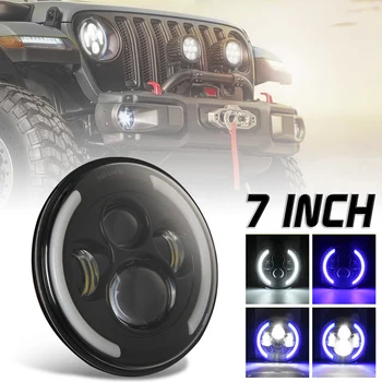 

7 Inch 200W 20000LM Round LED Headlights DRL Hi Lo Beam with Blue Halo Ring Angel Eyes Fit for Jeep Wrangler JK TJ CJ Cars