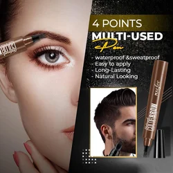 Stylo de remplissage pour sourcils et barbe, 4 Points, multi usages, crayon de barbier, outil de réparation faciale, résistant à l'eau et à la sueur 