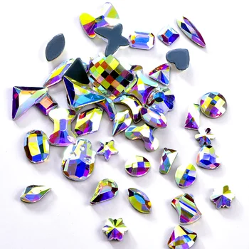 

50pcs High Quality 30 Shapes Glass Crystal AB Hot Fix Rhinestones Flatback Hot Fix Strass for DIY Clothes Decoration B0975