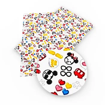 

David accessories 20*34cm Cartoon Mouse Printed Faux Synthetic Leather Fabric Patchwork For Bow Leather Sheet Crafts,1Yc6664