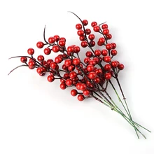 10 шт., искусственный домашний букет из сосны и красных ягод, ветка цветов, Рождественское украшение, декор для свадебной вечеринки, праздничные принадлежности, 26 см