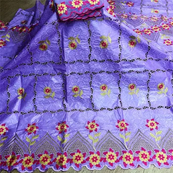 

African bazin riche fabric with brode Latest fashion embroidery bazin lace fabric with net lace 7 yards HL082702