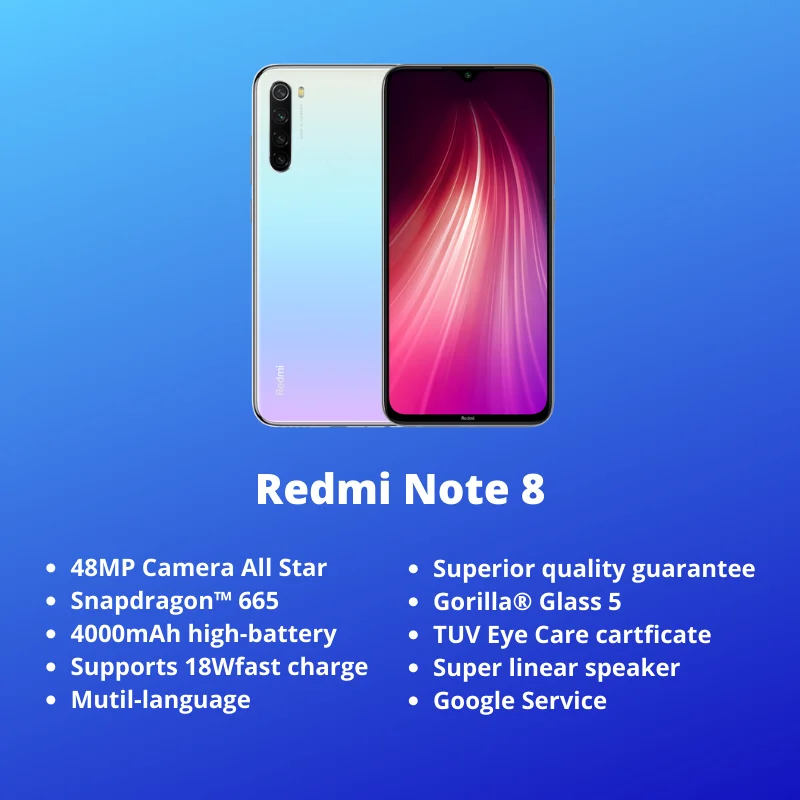 Смартфон Xiaomi Redmi Note 8 с глобальной версией, 4 Гб, 128 ГБ, Snapdragon 665, 6,3 дюйма, 48MP, 4000 мА/ч, support 18 Вт,quick charging быстрый мобильный телефон