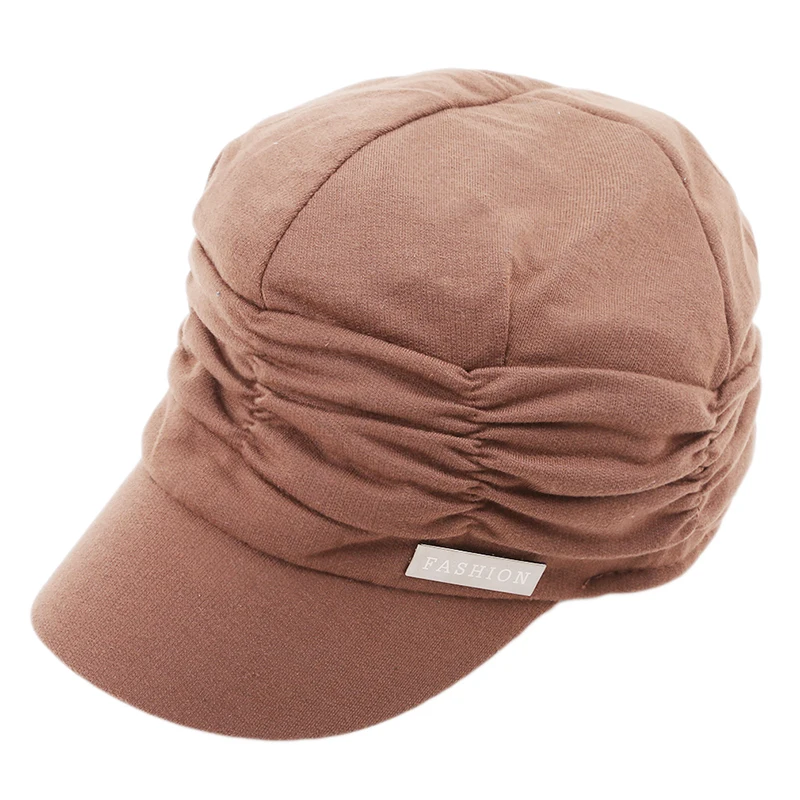 Корейский стиль, осенняя Женская кепка Newsboy, плиссированная, теплая, на открытом воздухе, козырек Newsboy, кепка, теплая, на открытом воздухе, козырек, Череп, коричневая вязаная шапка