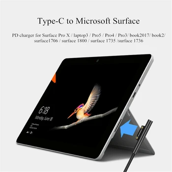 

Type C to Microsoft Surface Pro X/6/5/4/3 Tablet Charging Cable USB Type-C Power Supply Charger Connect for Surface Book Tablet