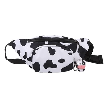 

Milk Cow Pattern Women's Canvas Messenger Bag Fashion Cute Sports Chest Bag Travel Mobile Phone Mini Waist Bag