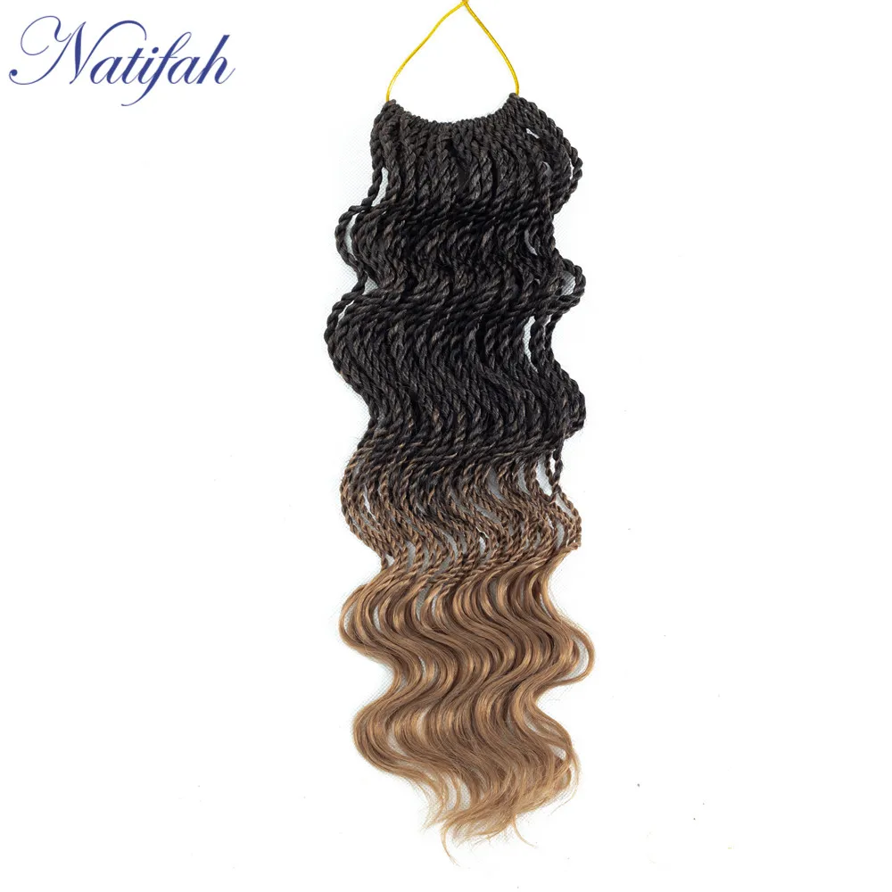 Natifah вязанные спицами косички Омбре волнистые волосы Сенегальские вьющиеся волосы для наращивания 18 дюймов 35 корней/упаковка синтетические вьющиеся волосы - Цвет: T27