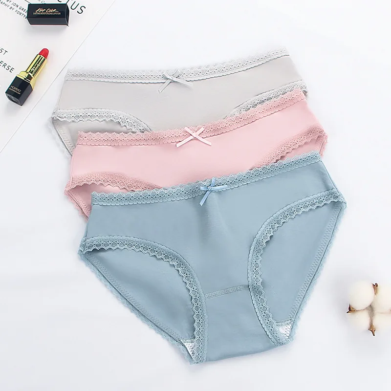 

50 Combed Cotton Panties Lace Edge Women's Medium Waist Knicker Pure Cotton Seemless Triangular Lace Underwear