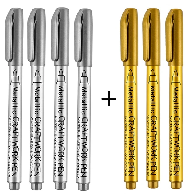4-8Pcs DIY Metal Waterproof Permanent Paint Marker Pens Gold Silver 1.5mm Craftwork Resin Mold Pen Art painting Student Supplies 4pc Silver 3pc Gold