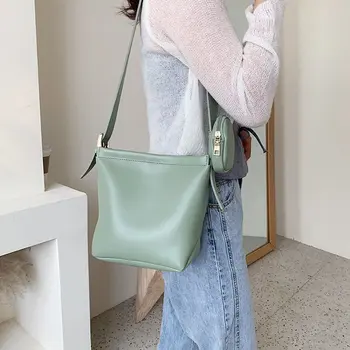 

Fashion Ladies Shoulder Bag Yellow Simple Female Postman Bag Wide Shoulder Strap Youth Bucket Bag PU Leather High Quality White