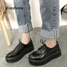 Cresfimix женские милые черные обувь на плоской подошке Женская Повседневная весенняя обувь без застежек с офисная обувь на высоких каблуках; sapatos femininos; искусственная кожа; модные ботинки; zapatos