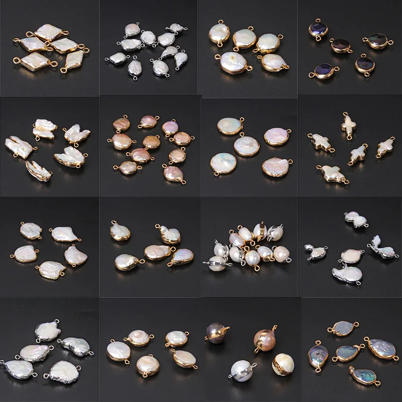 

3pcs Natural Pearl Connectors Double Hole Irregular Freshwater Pearl Charms Pendants For Jewelry Making Necklaces Bracelets DIY