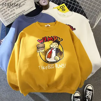 

Hoodies Women Sweatshirt Korean Hoodie O-neck Thicker Plus Size Fashions Pullover Womens Clothing Warm Printed Casual Loose Soft