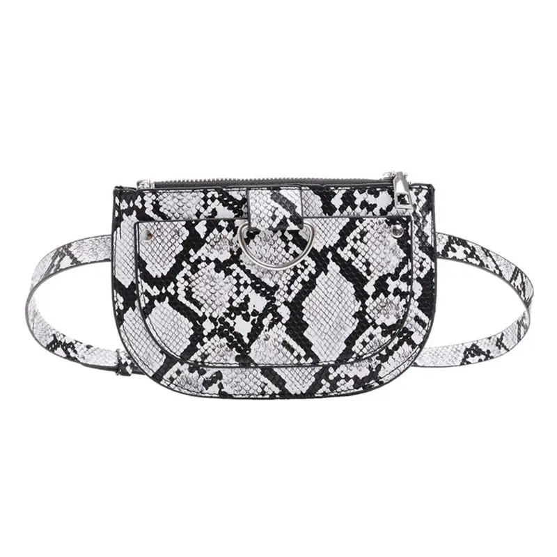 Women Snakeskin Pattern Phone Pouch Belt Fanny Hip Pack Travel Belt Purse PU Leather Waist Bag