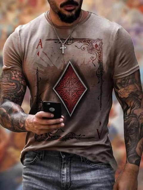 High Quality 3d T Shirt Playing Card Print Fashion Newmen's Autumn Short Sleeve Pattern Loose O Neck Street Men's Casual Clothes 3