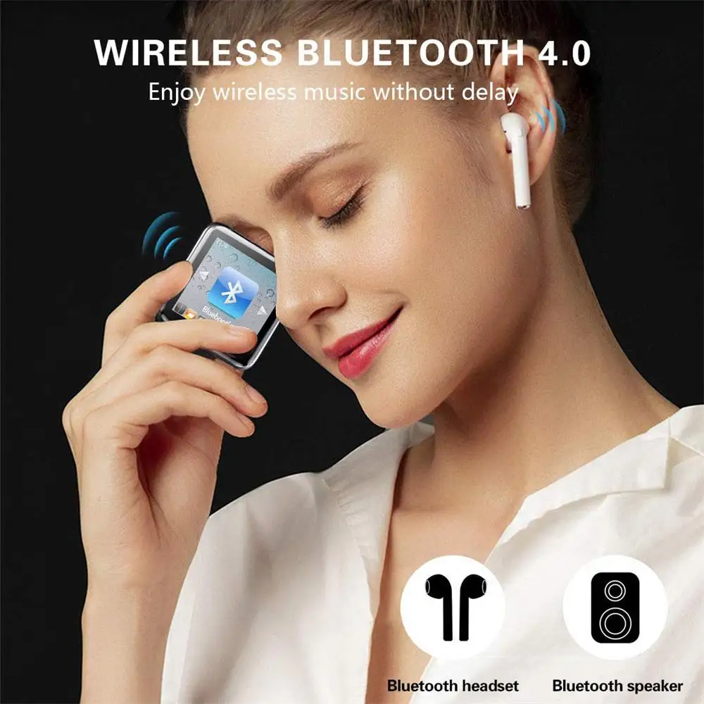 Мини-Клип MP4 плеер с Bluetooth 4,2, спортивные часы MP4 видео плеер сенсорный экран, HiFi без потерь Звук Музыкальный плеер для бега