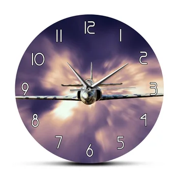 

Airplane Fly Over Clouds Aviator Wall Clock Military Jet Fighter Aviation Modern Design Watch Aeroplane Airplane Print Clock