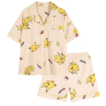 

2020 Hot Sale Pikachu Pajamas Sets For Women Stylish Anime Pijamas Short Sleeve Pans Ladies Cute Pyjamas Casual Homewear