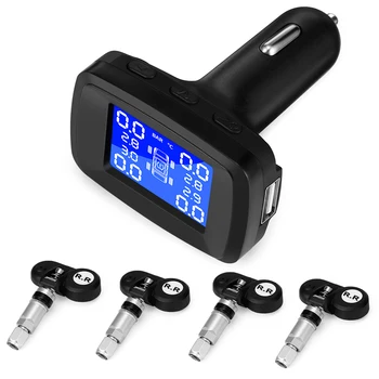

Smart Car TPMS Tire Pressure Monitoring System Internal Sensors Cigarette Lighter Digital LCD Auto Tyre Pressure Security Alarm